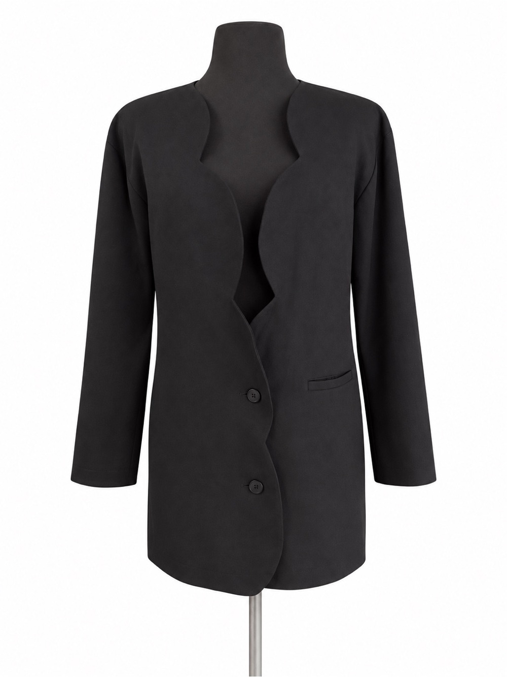 Vintage 90s Hino & Malee Black Sculptural Scalloped Power Blazer M/L Minimalist